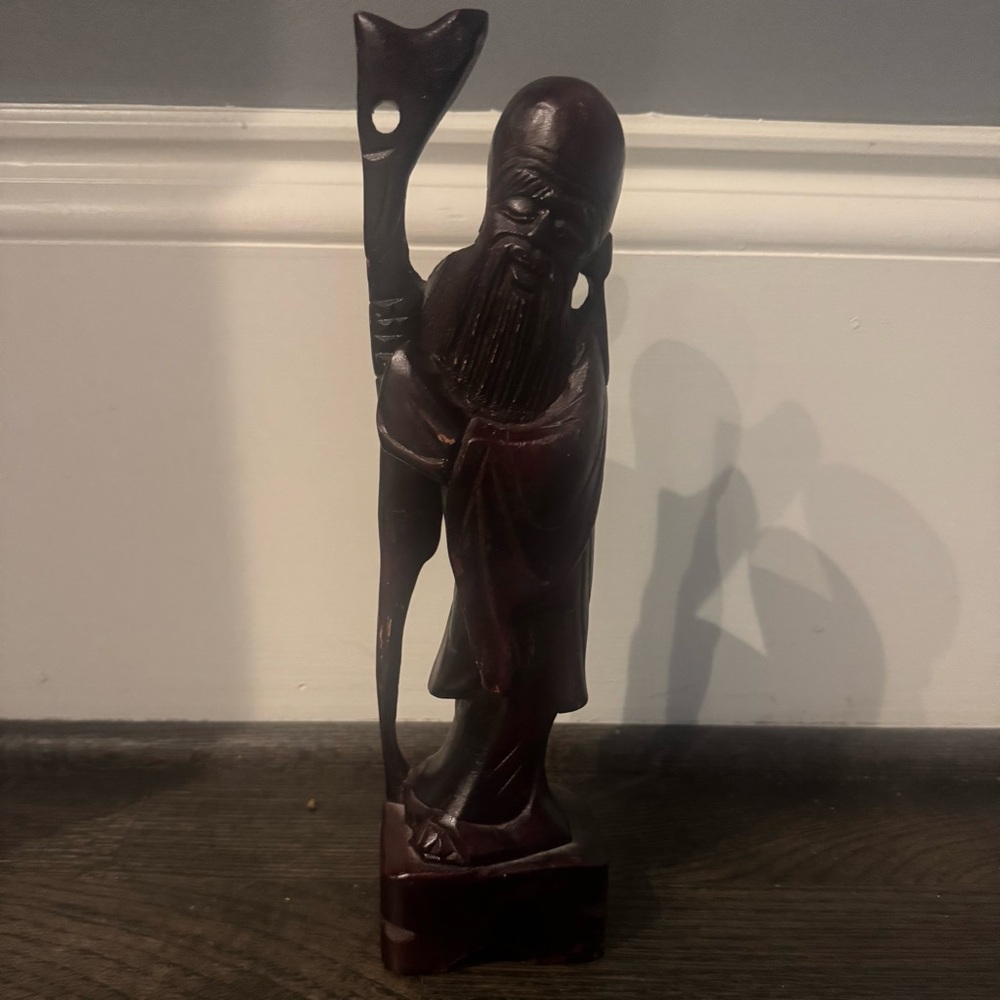 Chinese Fisherman God of Longevity Statue Wood